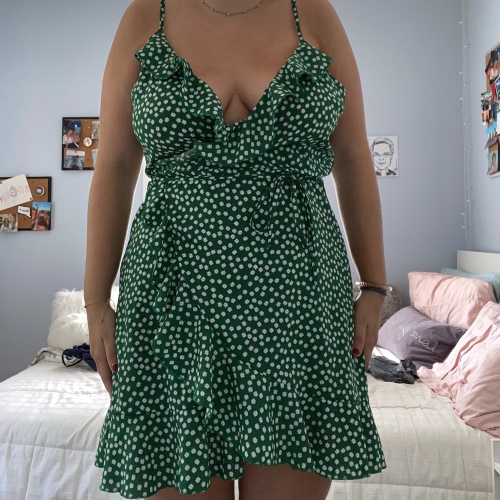 xl green floral wrap dress from Shein